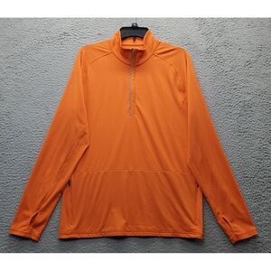 Zella Activewear Top Men Medium Orange Stretch Pocket Thumb Hole Sleeve Half Zip
